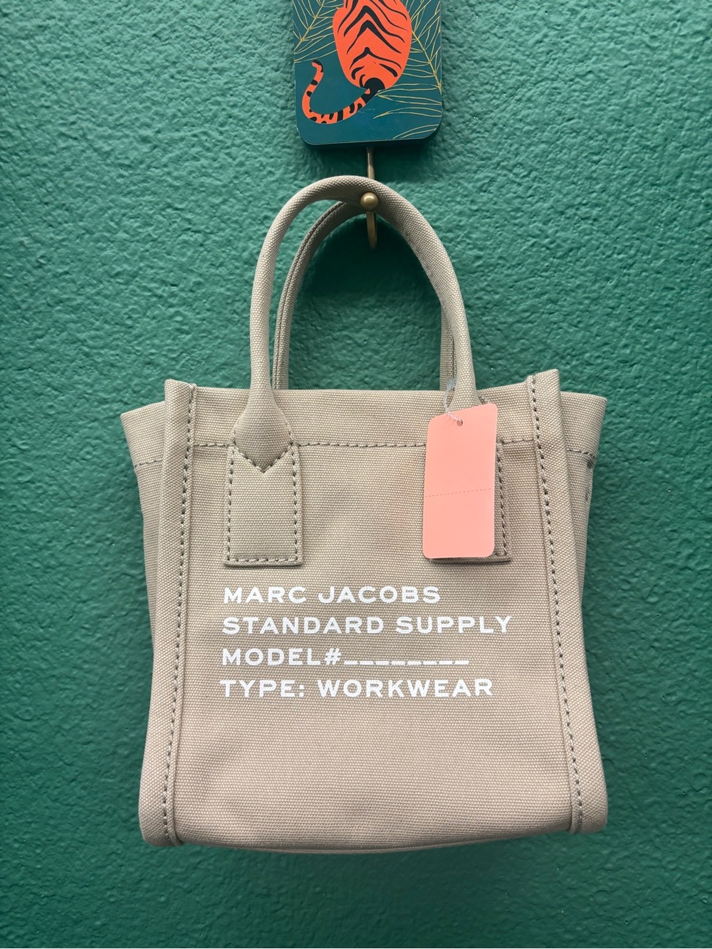Marc Jacobs Beige Canvas Mini Tote with Pink Tag